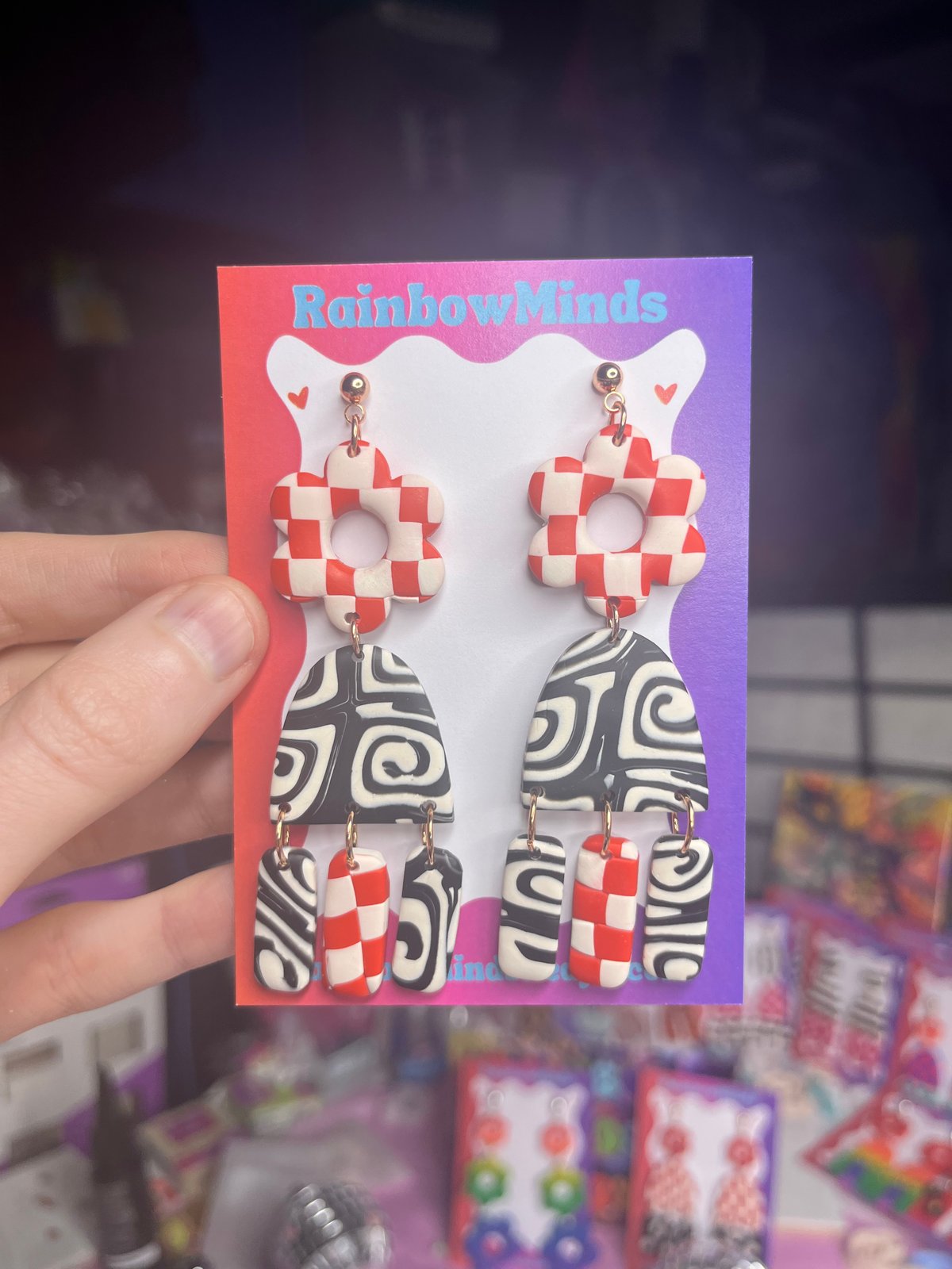 Monochrome Mix-Match Polymer Clay Earrings- Black, Red & White Statement Dangles