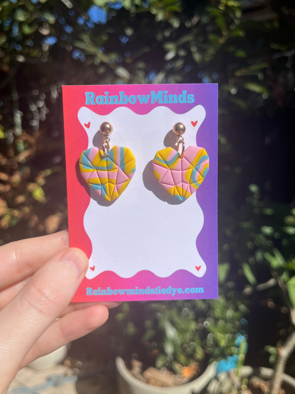 Candy Love Polymer Clay Earrings- Pastel Pink & Yellow Geometric Love Heart Dangles