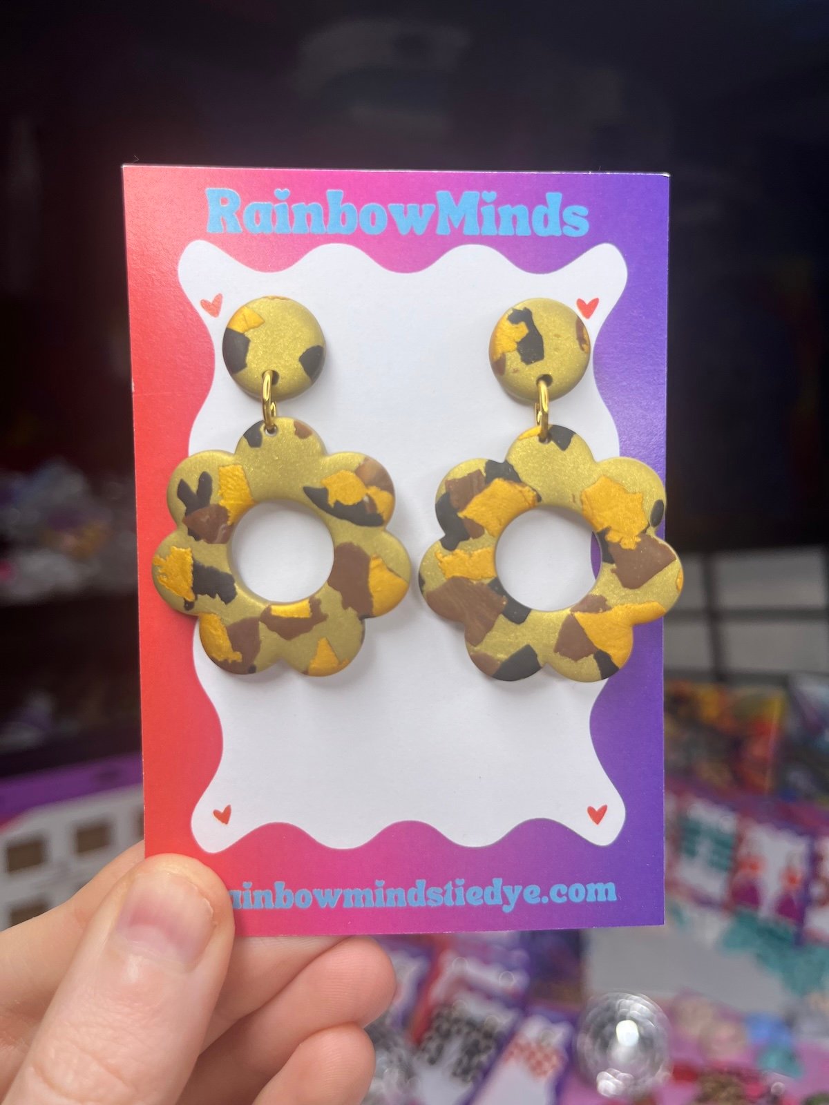 Leopard Love Flower Polymer Clay Earrings- Leopard Print Flower Dangles 