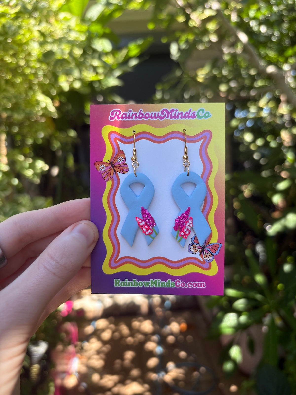 Cancer Awareness Ribbons with Floral Details- Polymer Clay Earrings