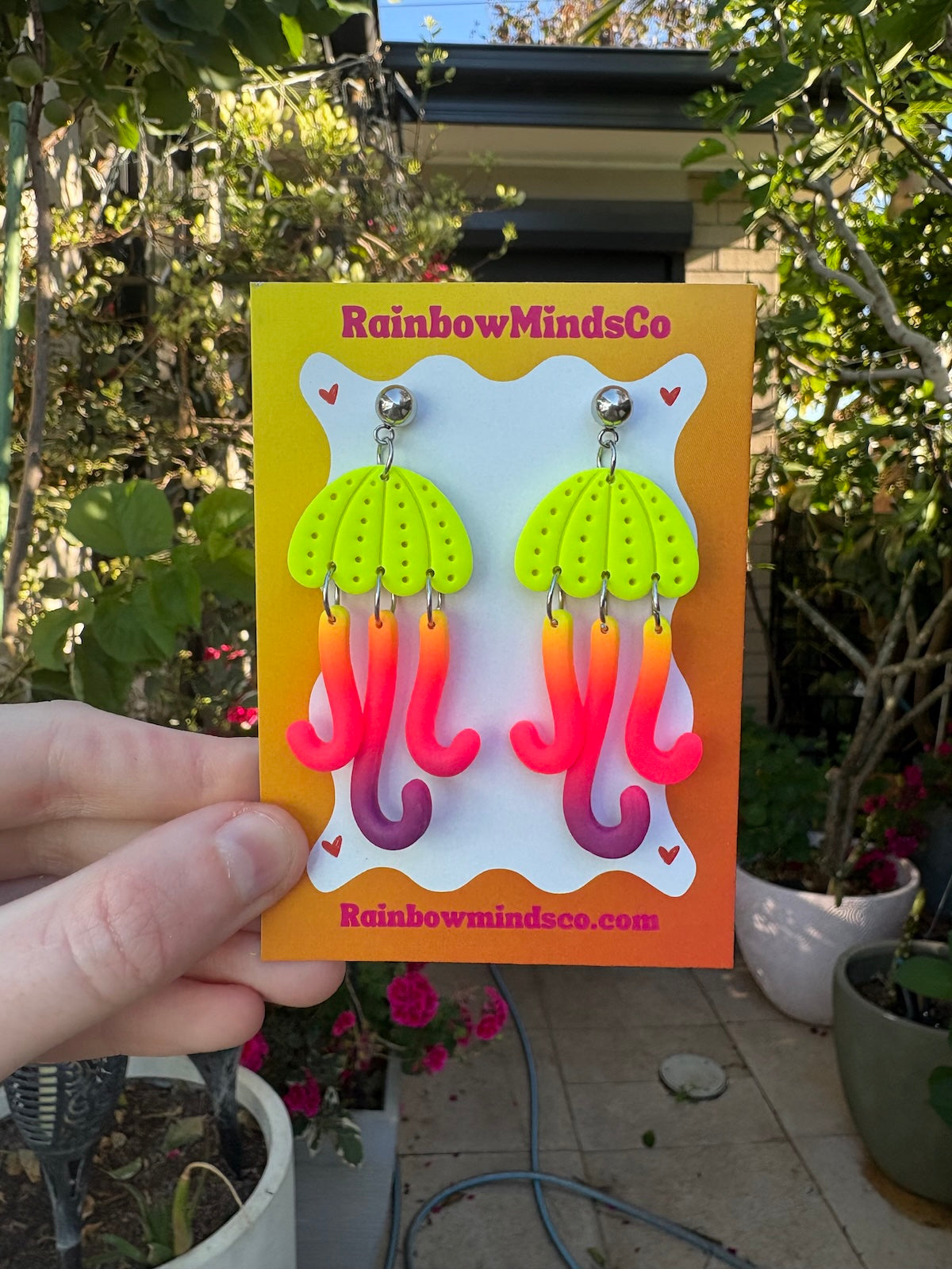 Neon Jelly Polymer Clay Earrings- Neon Yellow, Orange, Pink and Purple Jellyfish Dangles