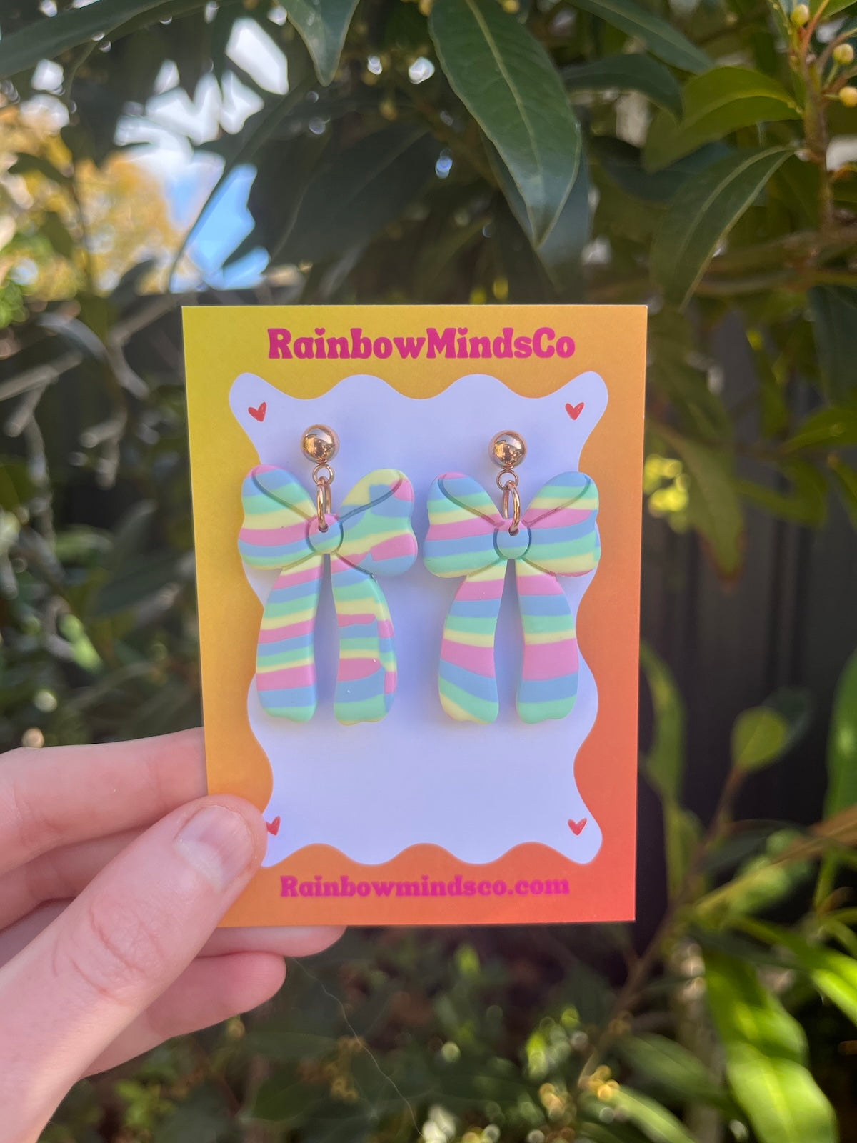 Bow My Gosh Polymer Clay Earrings- Pastel Striped Ribbon Dangles