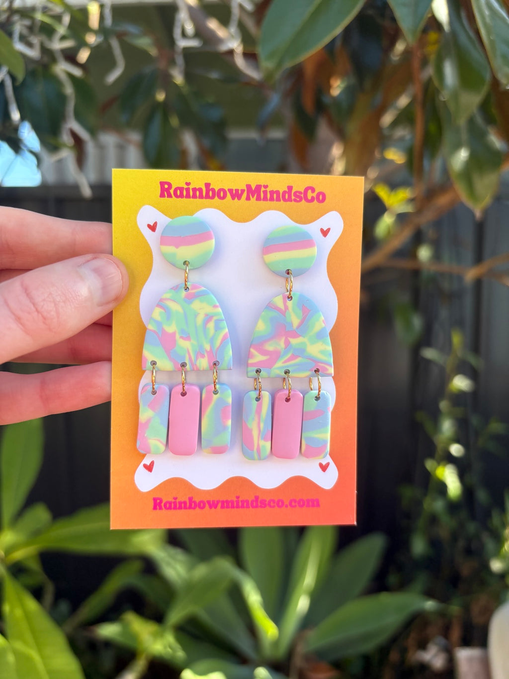Marble Sky Polymer Clay Earrings- Pastel Rainbow Swirl Dangles