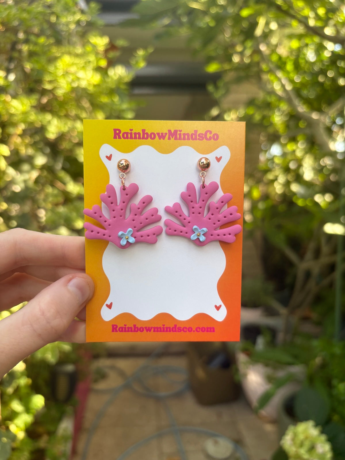 Coral Garden Bloom Polymer Clay Earrings- Pink Coral with Florals Dangles