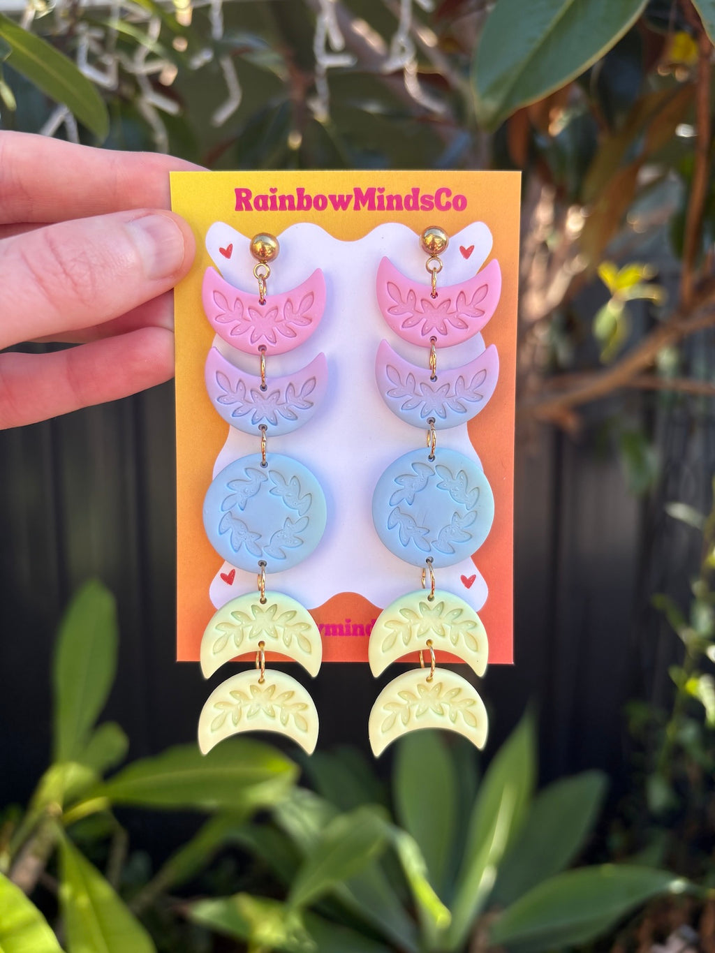 Moon Garden Polymer Clay Earrings- Pastel Moon Phase Earrings