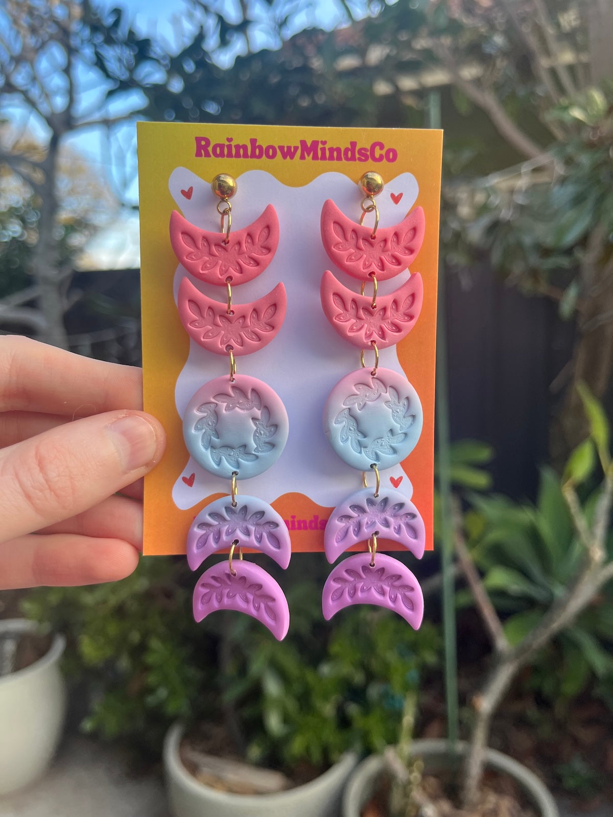 Moon Garden Polymer Clay Earrings- Pastel Moon Phase Earrings