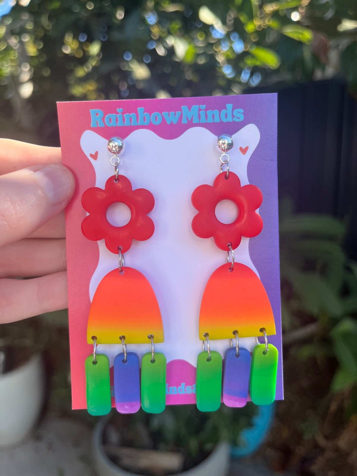 Sunset Disco Daisy Earrings- Rainbow Gradient Statment Dangles