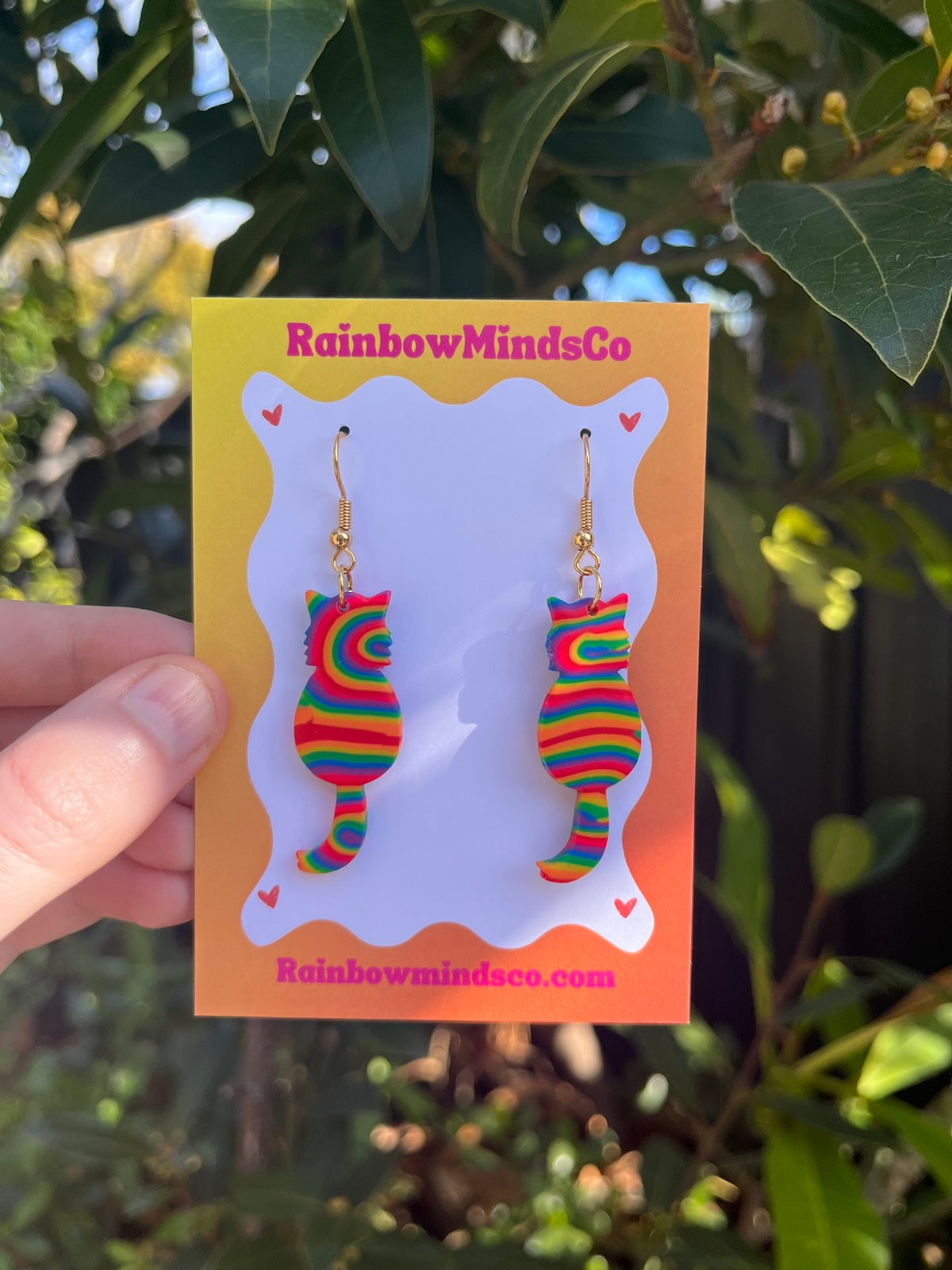 Cosmic Cat Polymer Clay Earrings- Rainbow Swirled Cat Dangles
