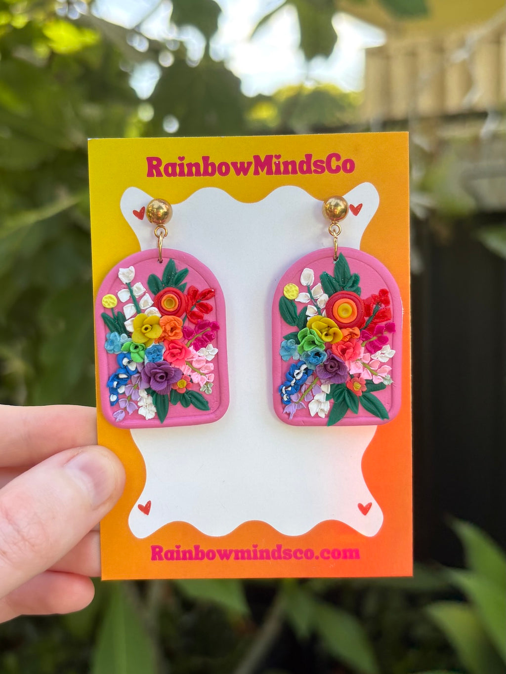 Rainbow Garden- Handmade Detailed Floral Polymer Clay Earrings