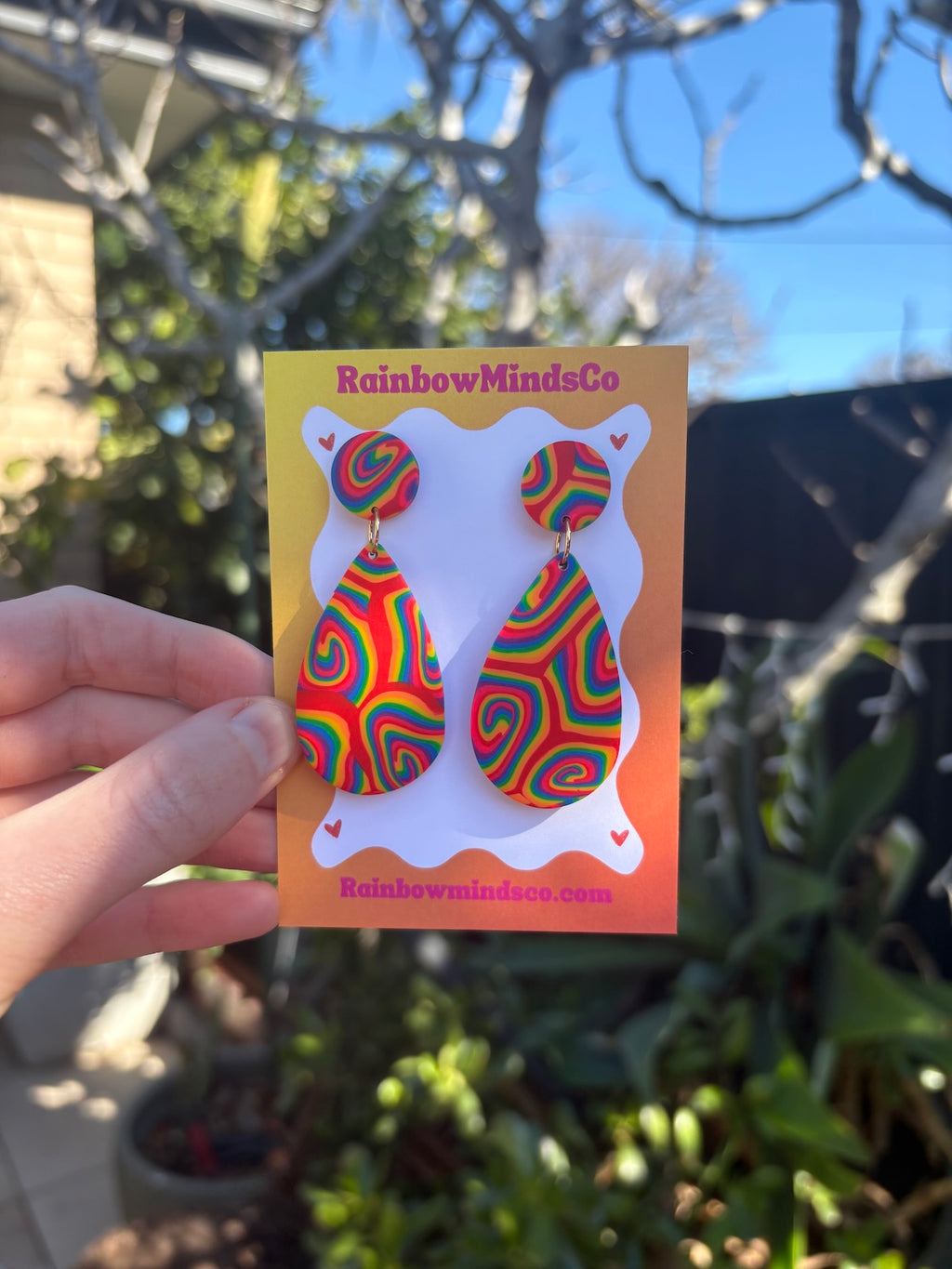 Cosmic Swirl Polymer Clay Earrings- Rainbow Swirl Teardrop Statement Jewellery Australia