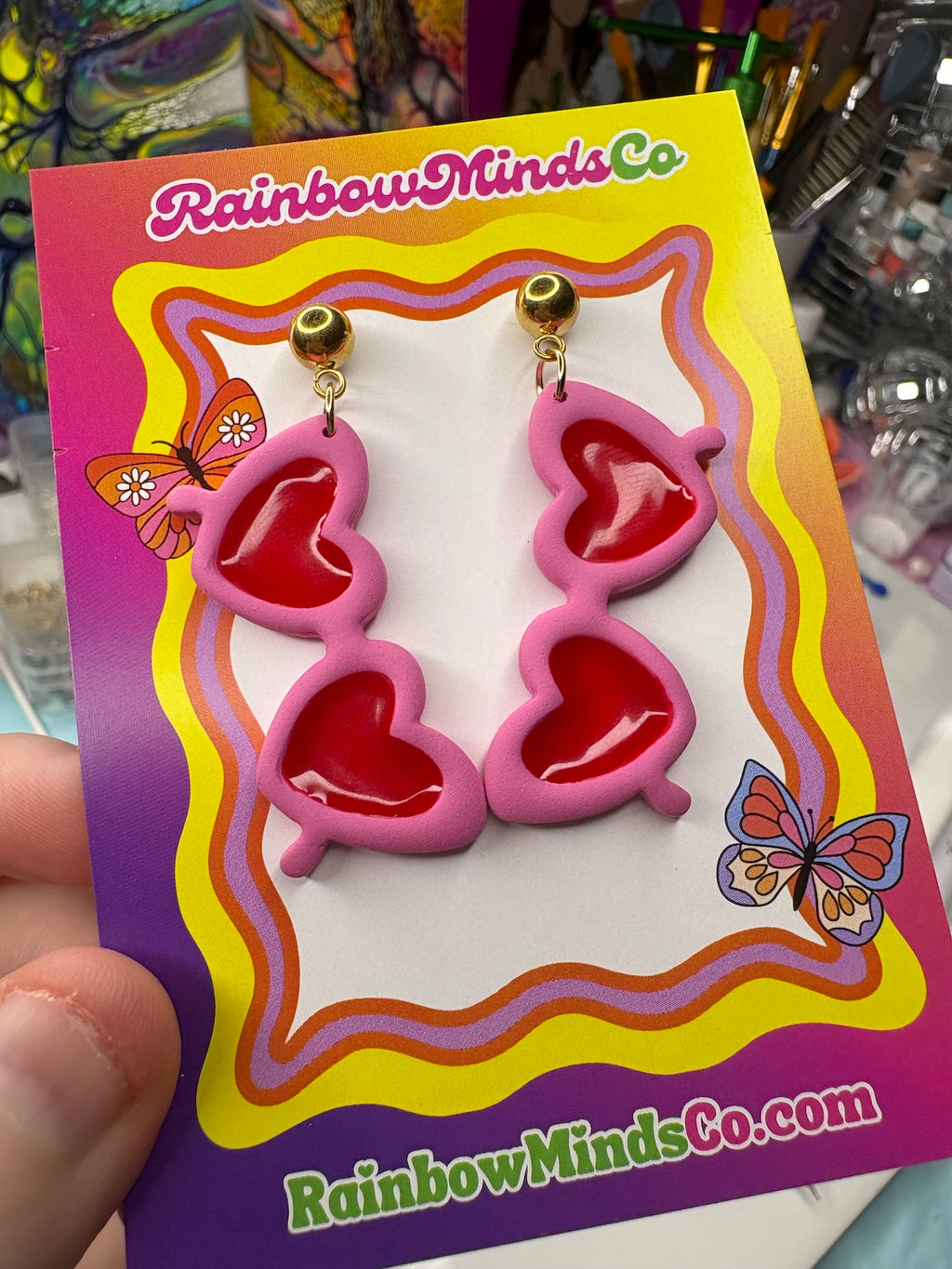 Lovers Sunnies- Pink & Red Polymer Clay Heart Sunglasses Earrings