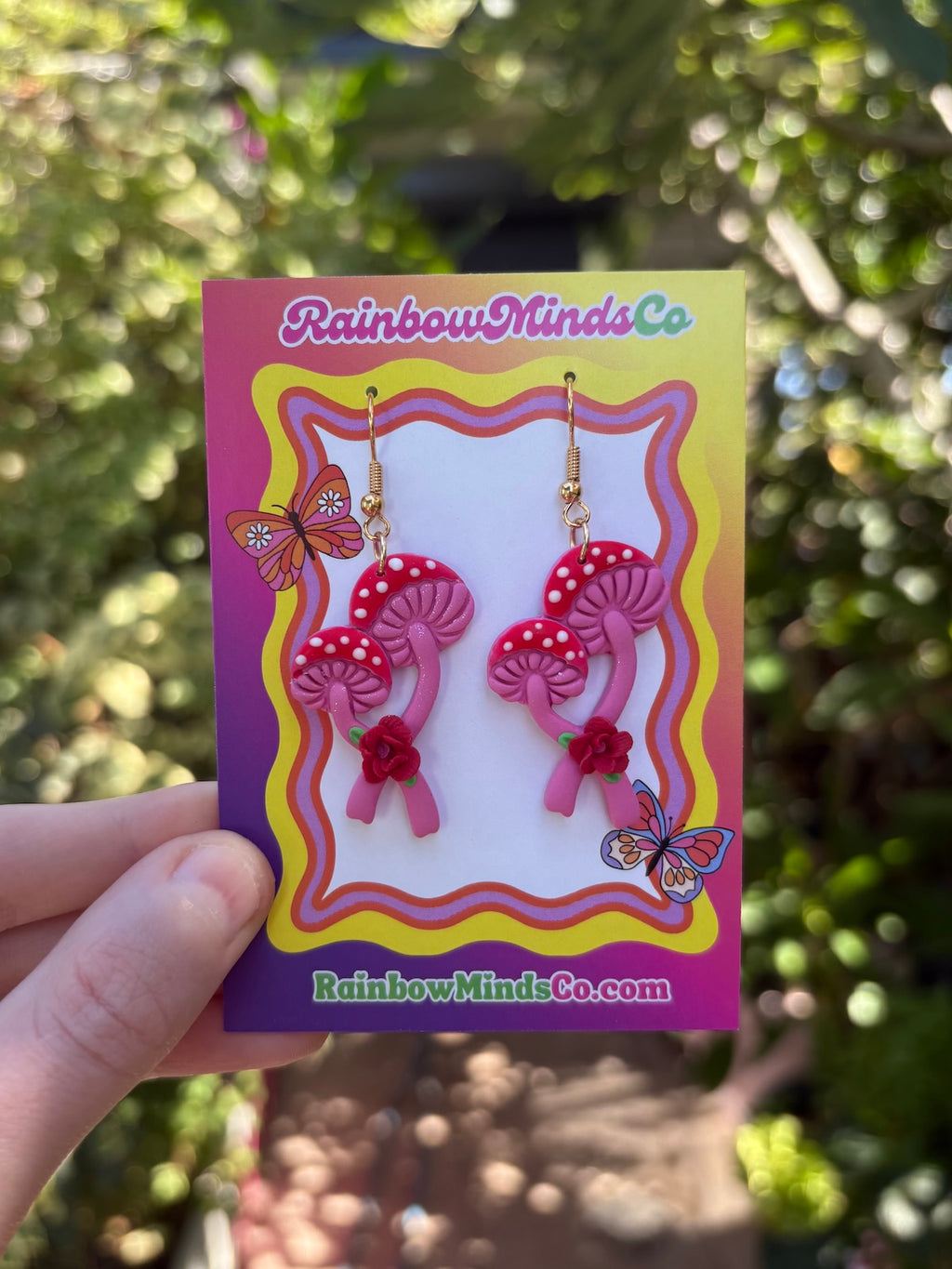 Shroom Love Polymer Clay Earrings- Red & Pink Mushroom Dangles