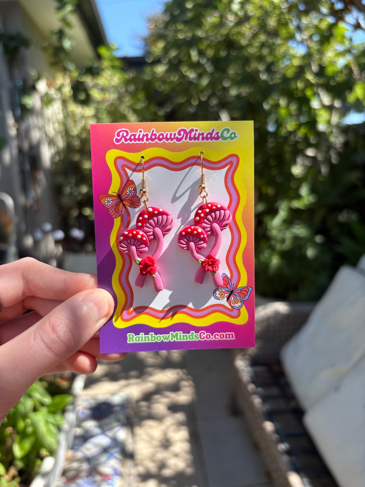 Shroom Love Polymer Clay Earrings- Red & Pink Mushroom Dangles