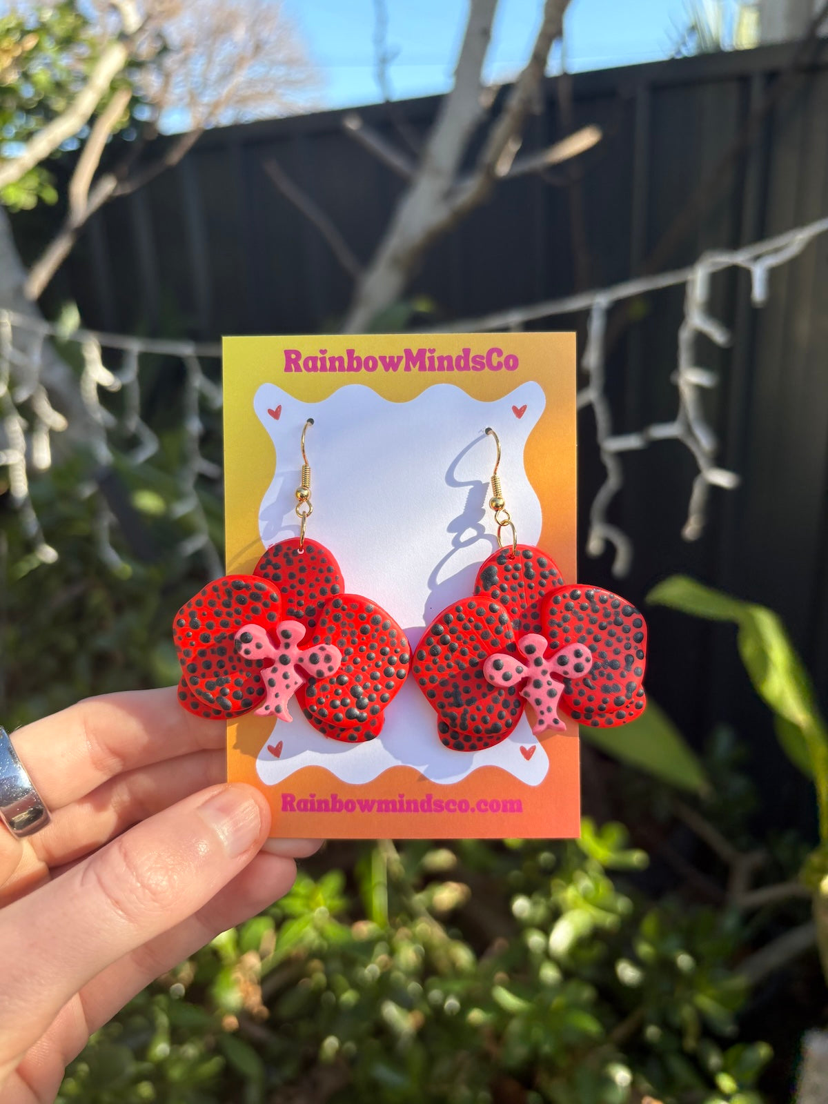 Orchid Bloom Polymer Clay Earrings- Orchid Dangles- Pink & Red