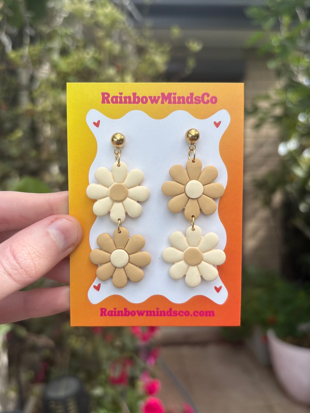 Retro Blooms Polymer Clay Earrings- Latte & Ivory Daisy Dangles