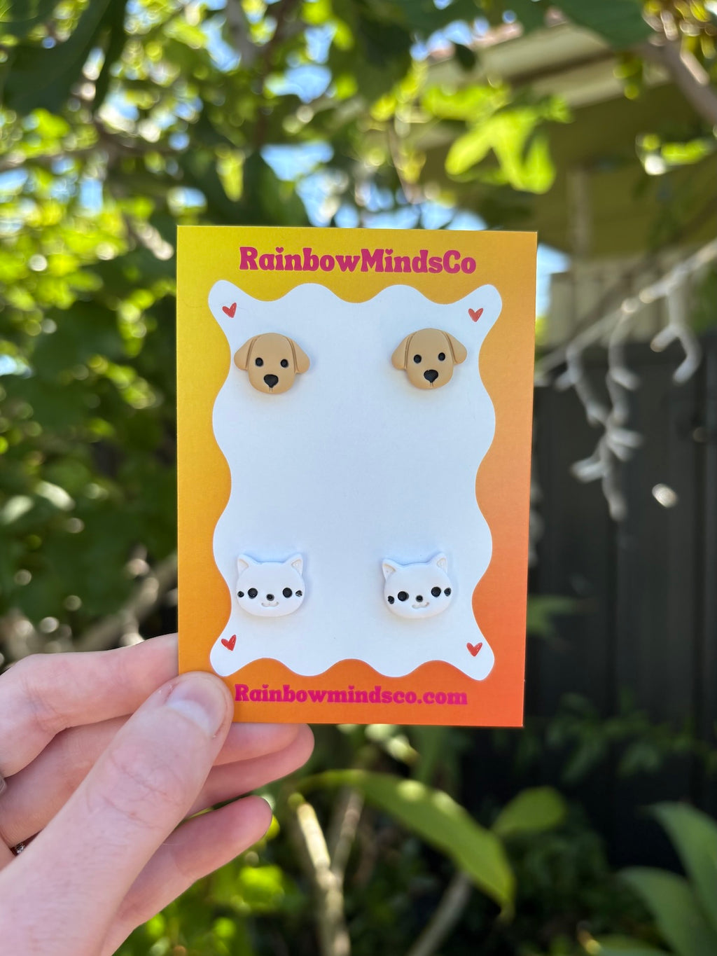 Cosy Critters Polymer Clay Earrings- Tan Puppy & White Cat Studs