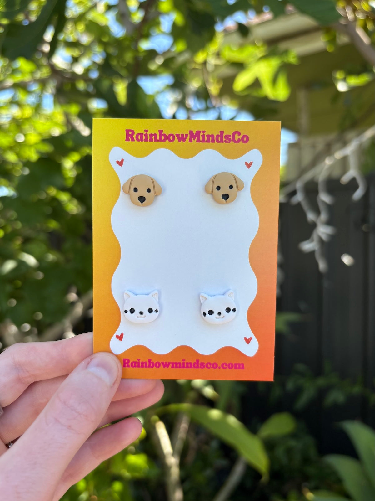 Cosy Critters Polymer Clay Earrings- Tan Puppy & White Cat Studs