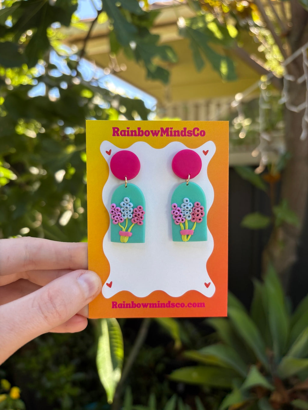 Bloom Daydream Polymer Clay Earrings- Teal & Pink Floral Dangles