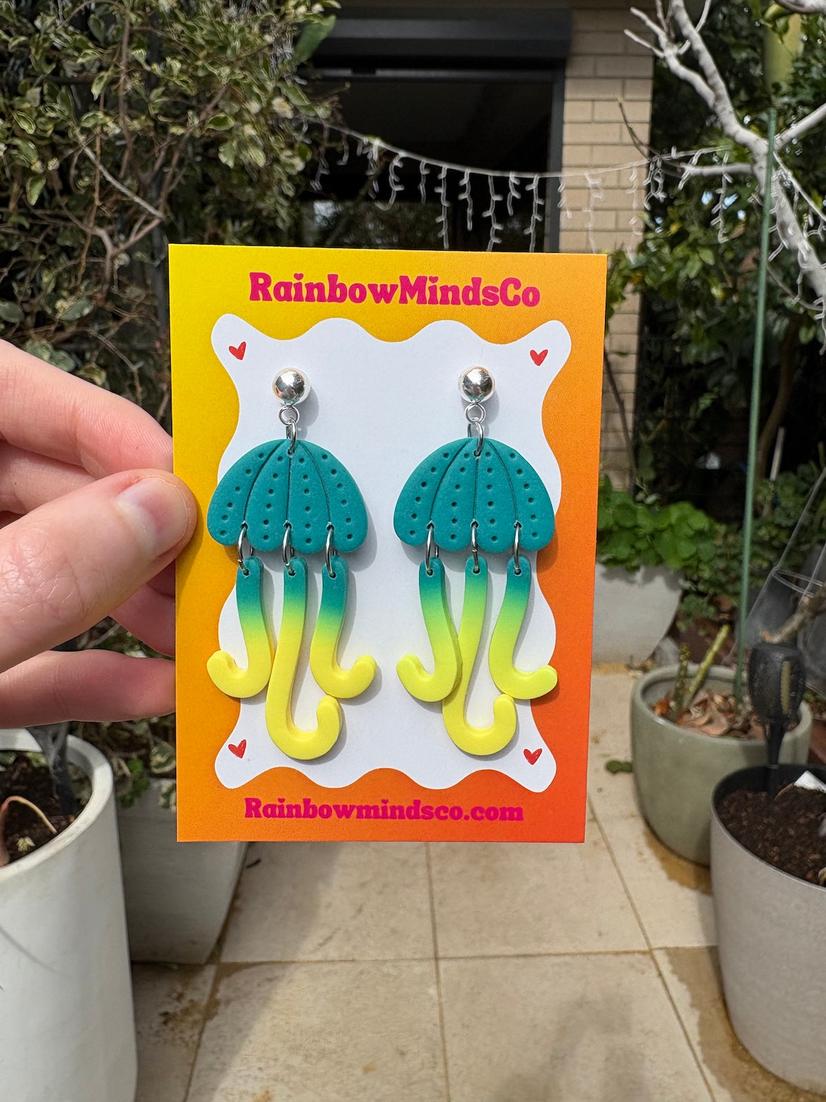 Jellybelly Polymer Clay Earrings- Turquoise and Lime Jellyfish Dangles Australia