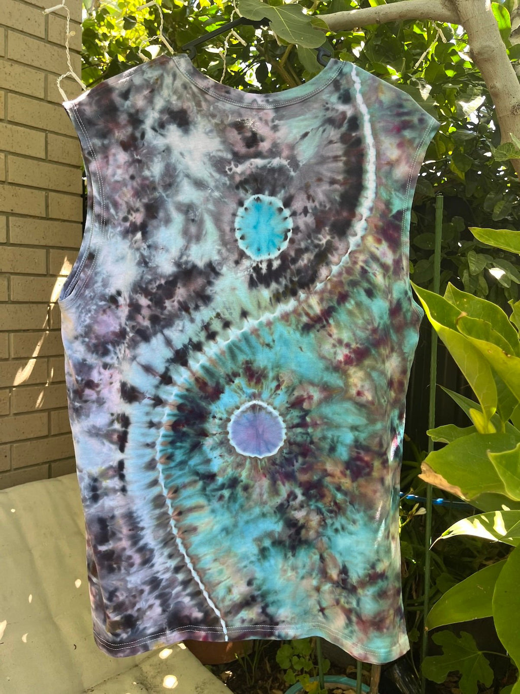 Yin-Yang Men’s (Unisex) Muscle Tee Size L- Trippy Tie Dye Singlet Australia