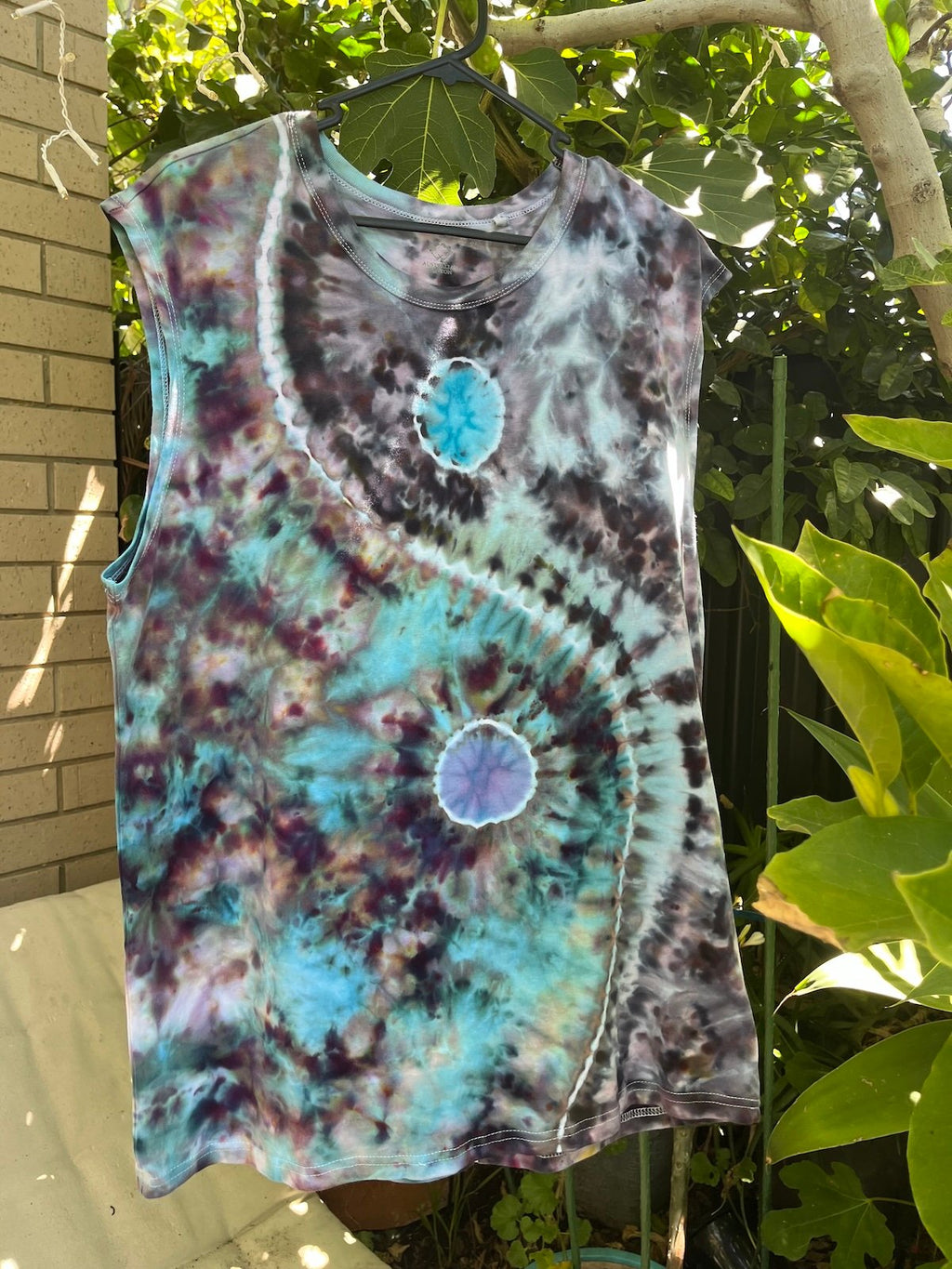 Yin-Yang Men’s (Unisex) Muscle Tee Size L- Trippy Tie Dye Singlet Australia
