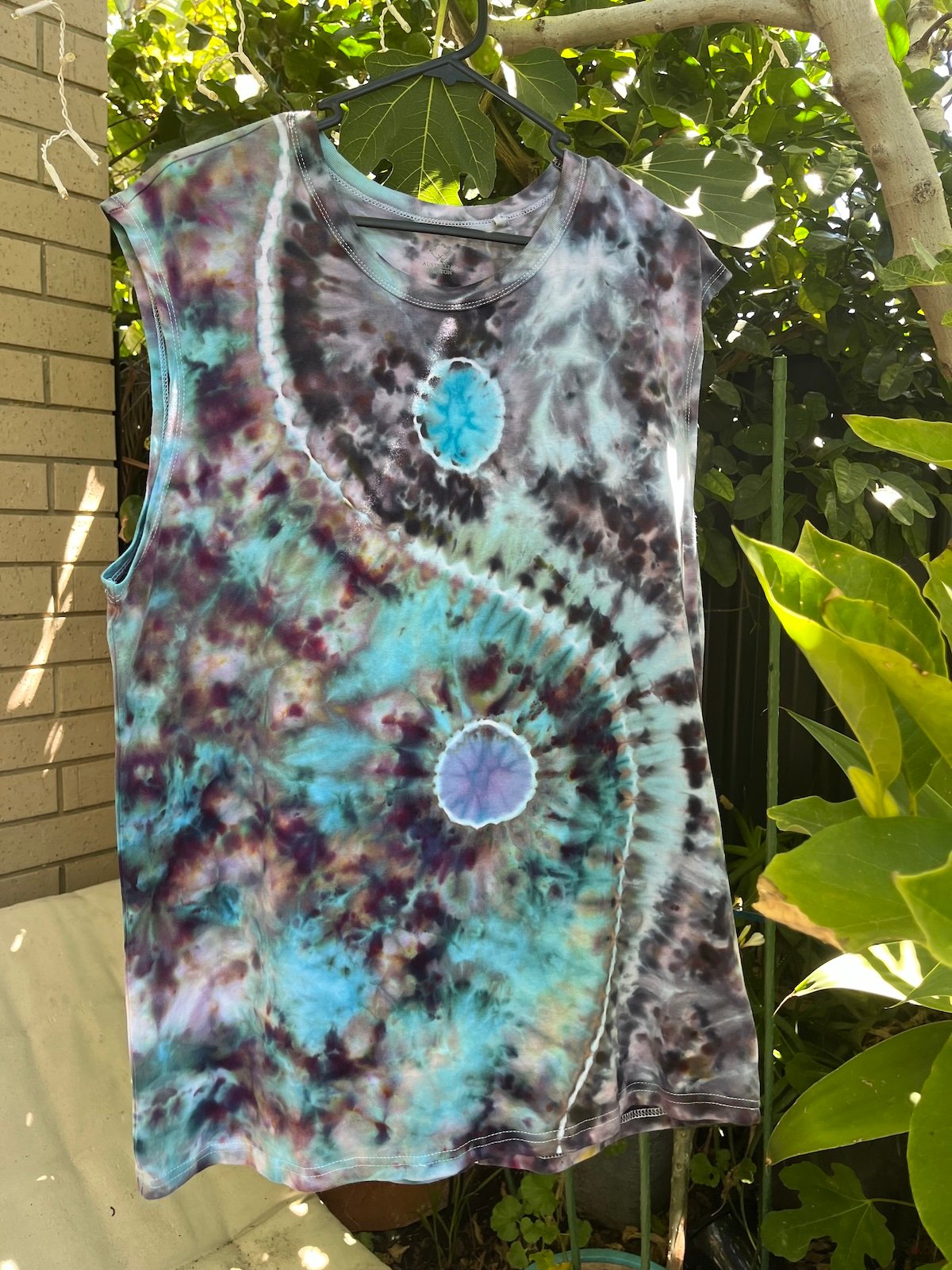 Yin-Yang Men’s (Unisex) Muscle Tee Size L- Trippy Tie Dye Singlet Australia