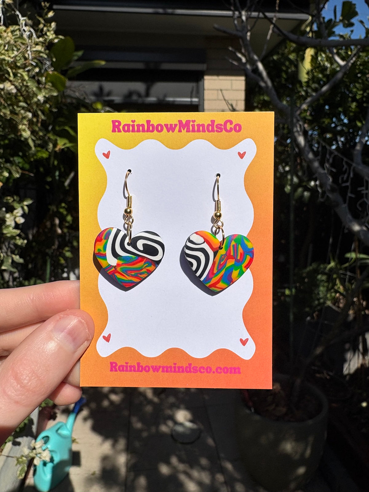 Wild at Heart Polymer Clay Earrings- Rainbow Zebra Heart Statement Jewellery Australia