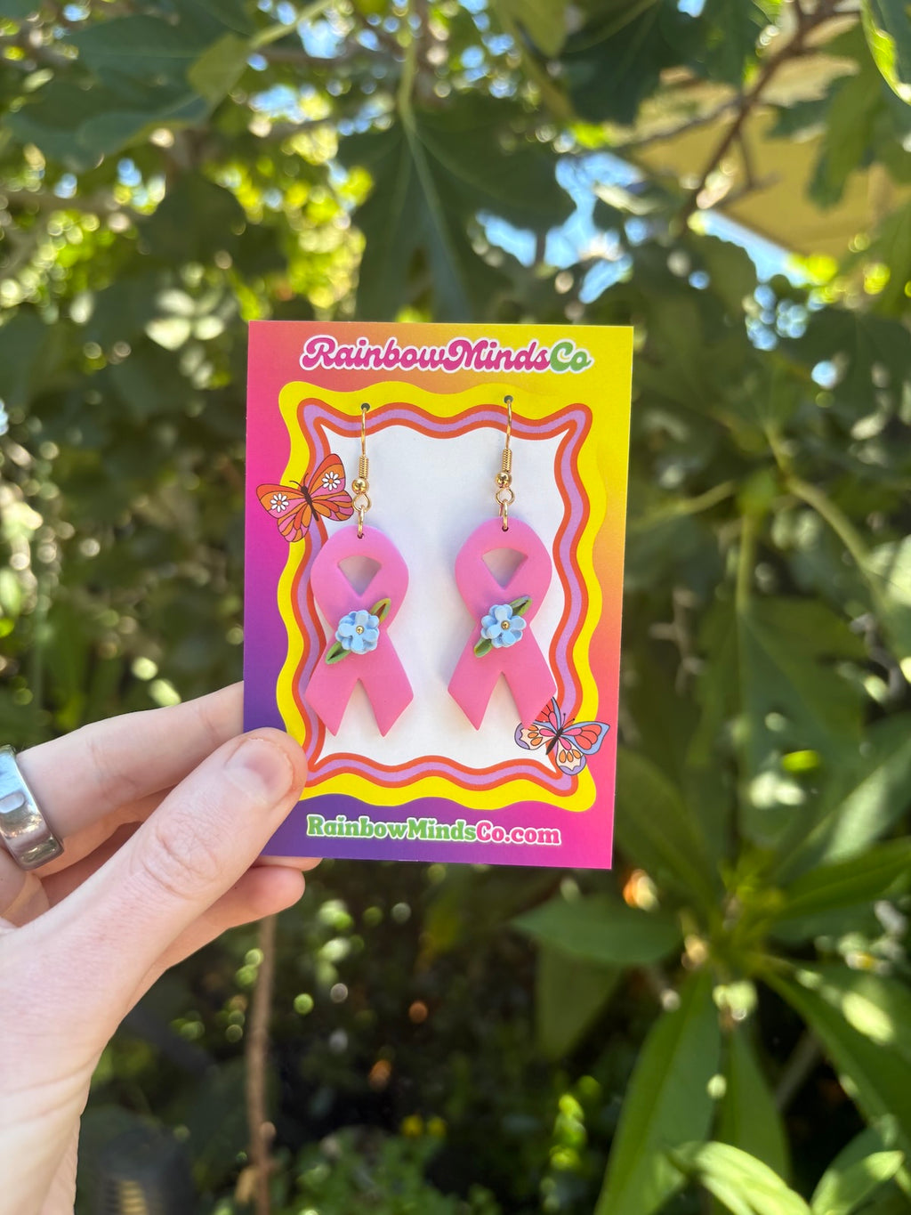 Cancer Awareness Ribbons with Floral Details- Polymer Clay Earrings