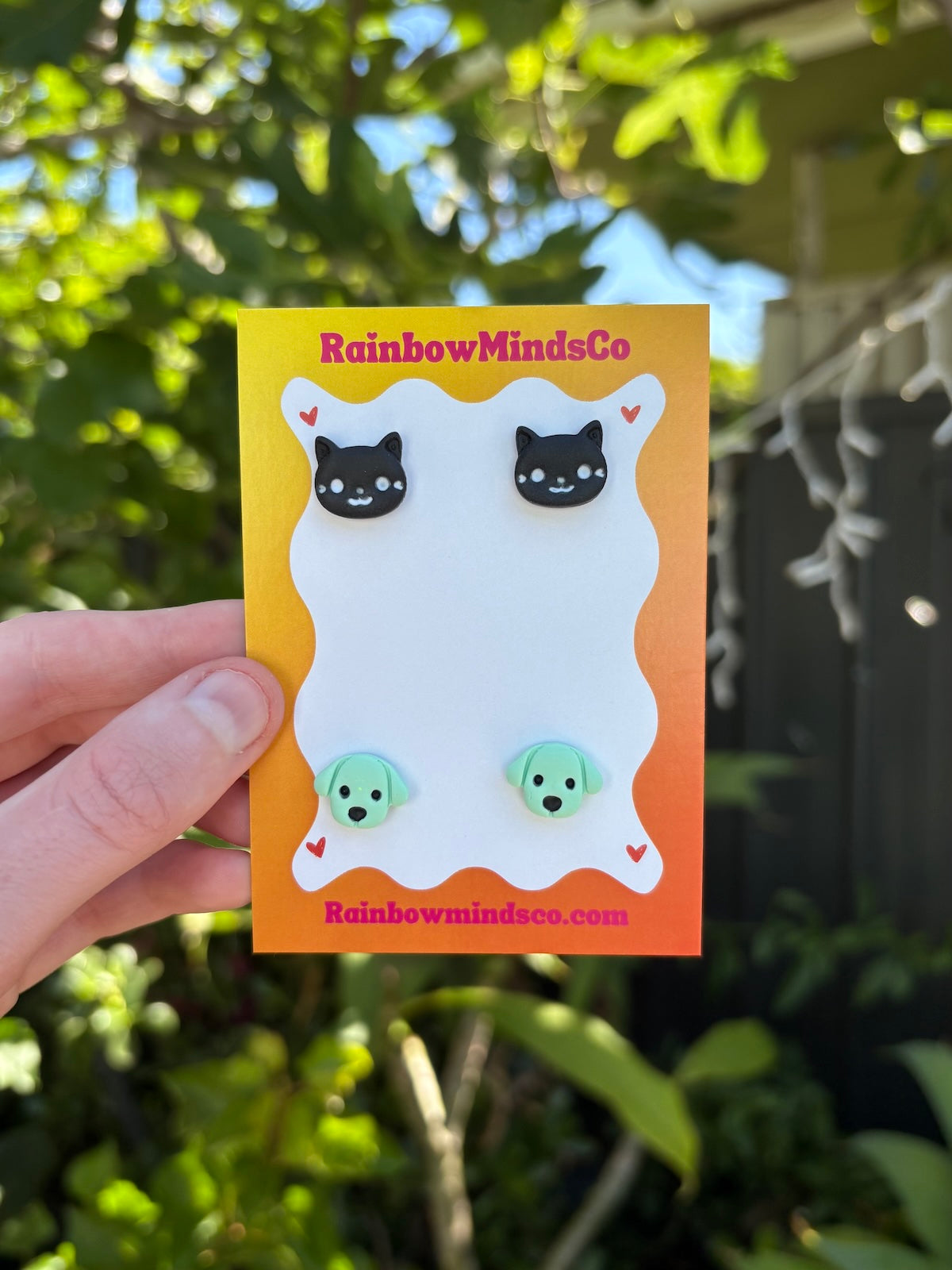 Cosy Friends Polymer Clay Earrings- Aqua Dogs & Black & White Cat Studs