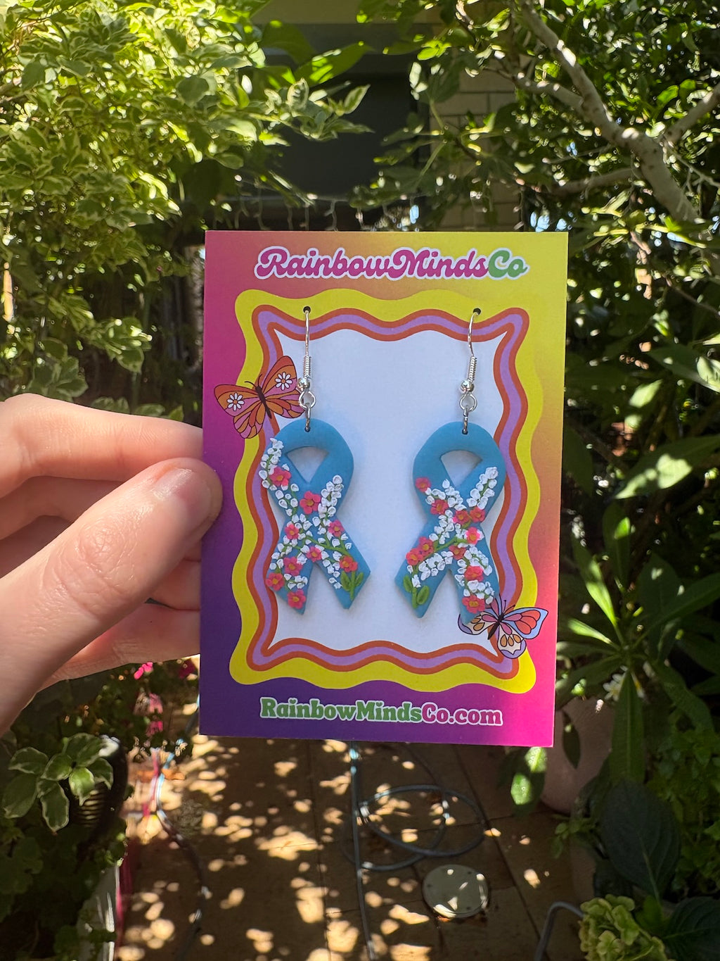 Cancer Awareness Ribbons with Floral Details- Polymer Clay Earrings