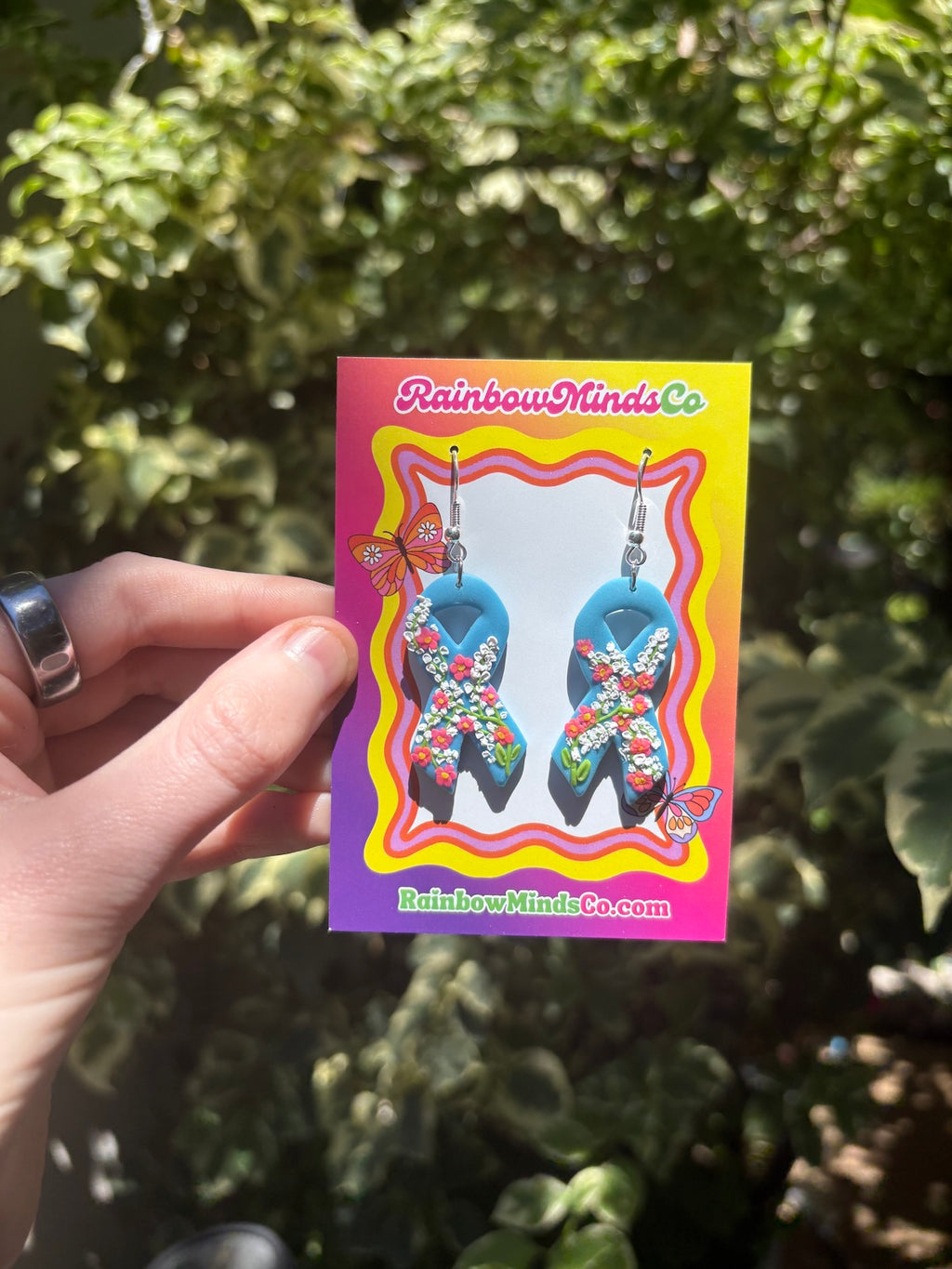 Cancer Awareness Ribbons with Floral Details- Polymer Clay Earrings