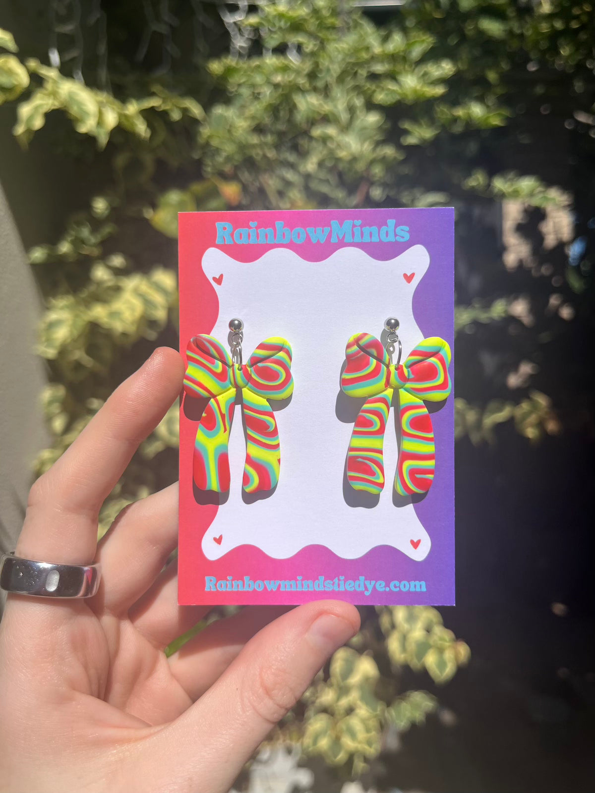 Neon Dream Bows - Neon Rainbow Swirl Polymer Clay Earrings
