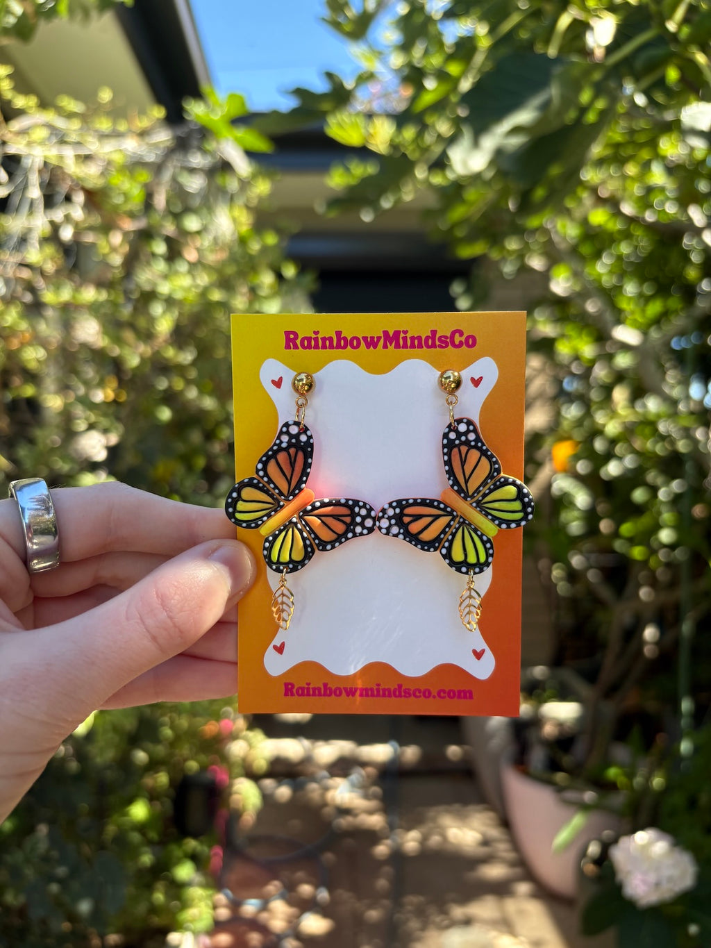 Golden Glow Monarch Polymer Clay Earrings- Orange & Yellow Ombre Butterfly Dangles