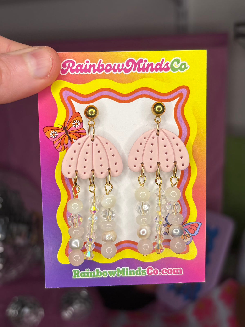 Blush Drift - Polymer Clay Jellyfish with pastel gemstone beads