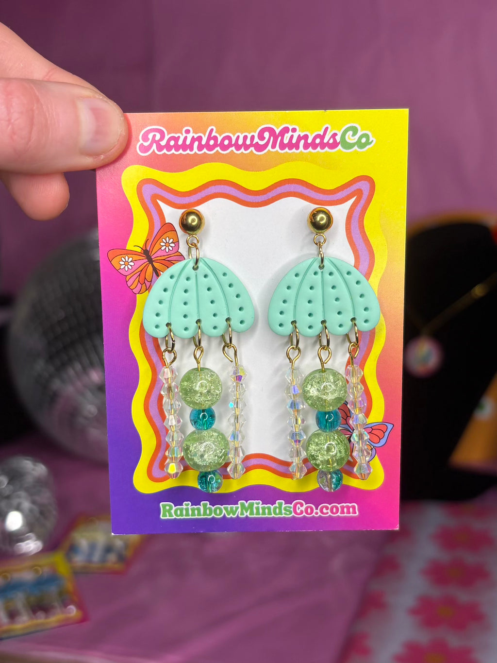 Seafoam Spark - Polymer Clay Jellyfish with glass beads