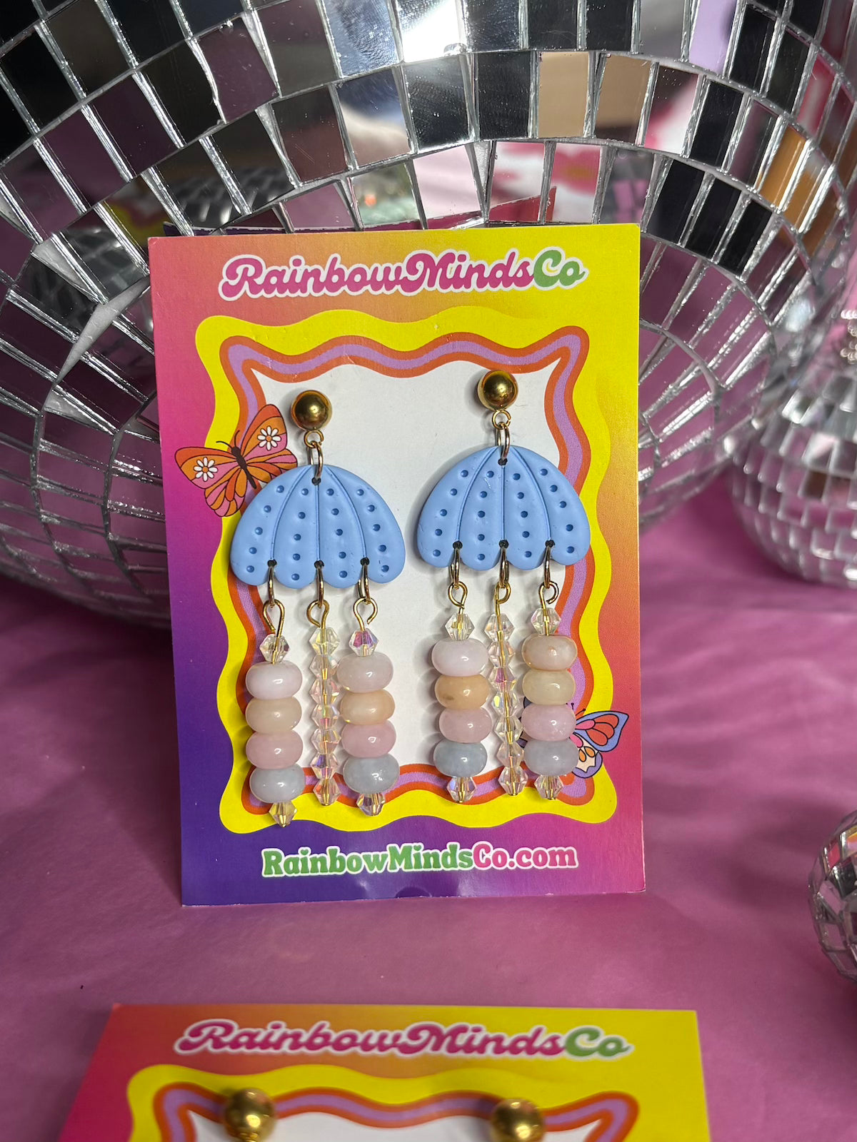 BlueBell Tide - Polymer Clay Jellyfish with pastel gemstone beads