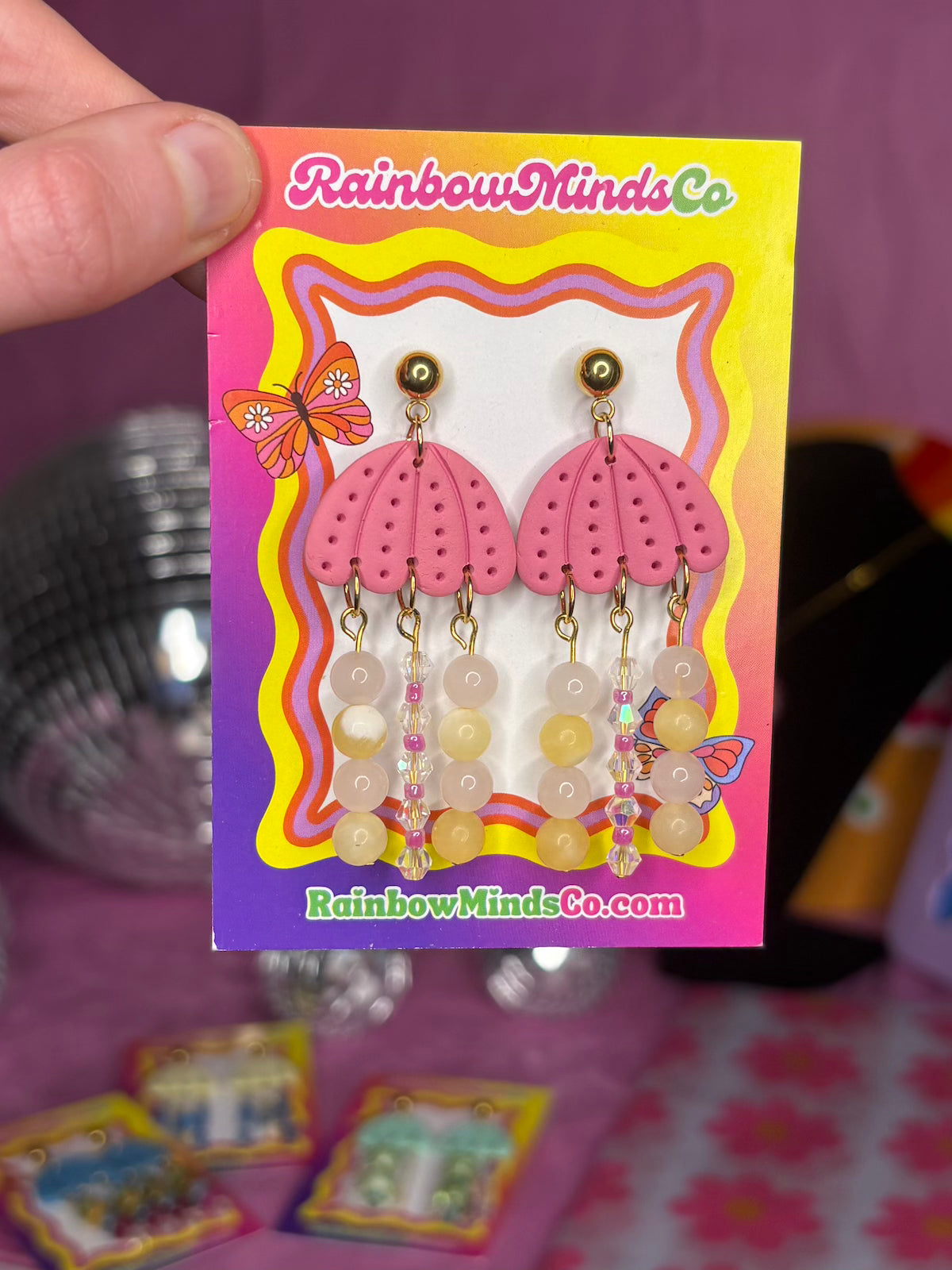 Lemon Float - Polymer Clay Jellyfish with pastel gemstone beads