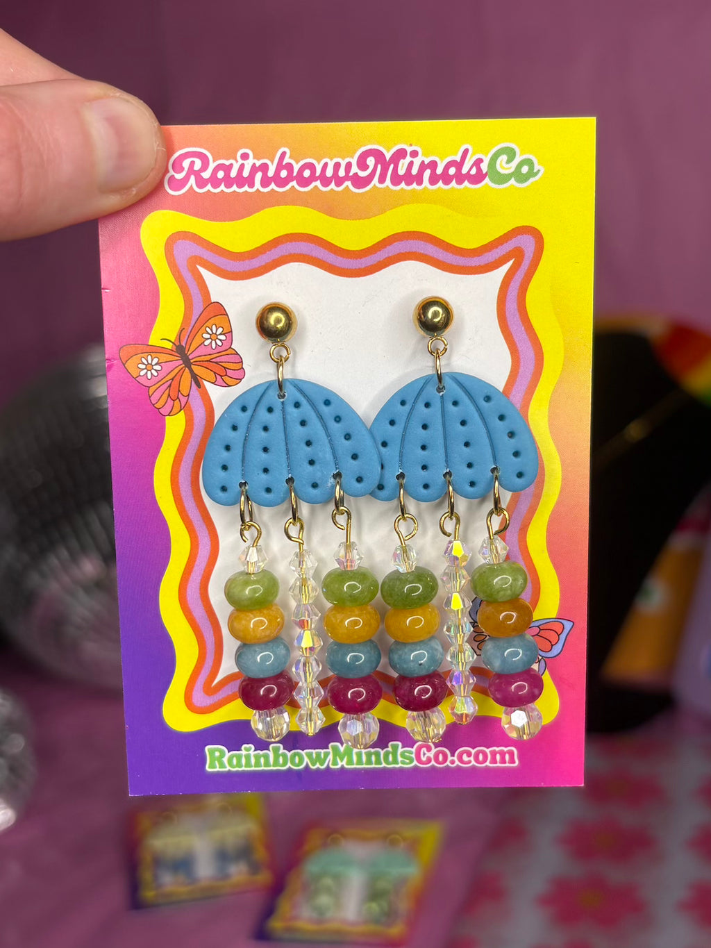 Rainbow Reef - Polymer Clay Jellyfish with colourful gemstone beads