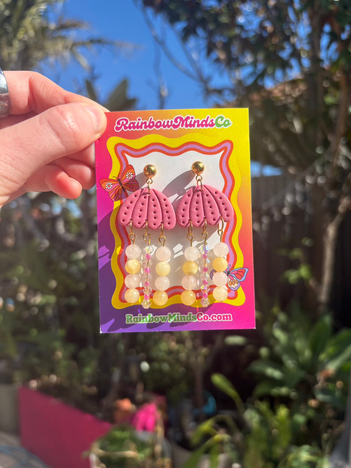 Lemon Float - Polymer Clay Jellyfish with pastel gemstone beads