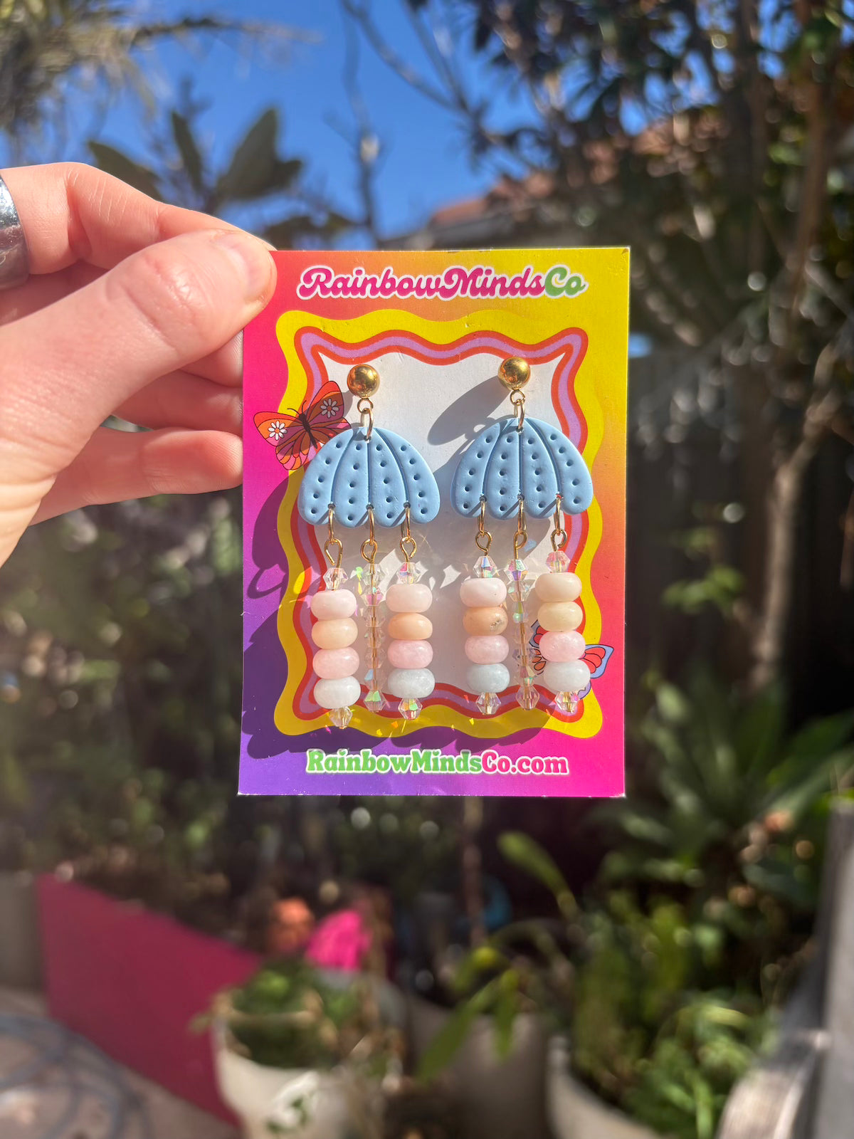 BlueBell Tide - Polymer Clay Jellyfish with pastel gemstone beads