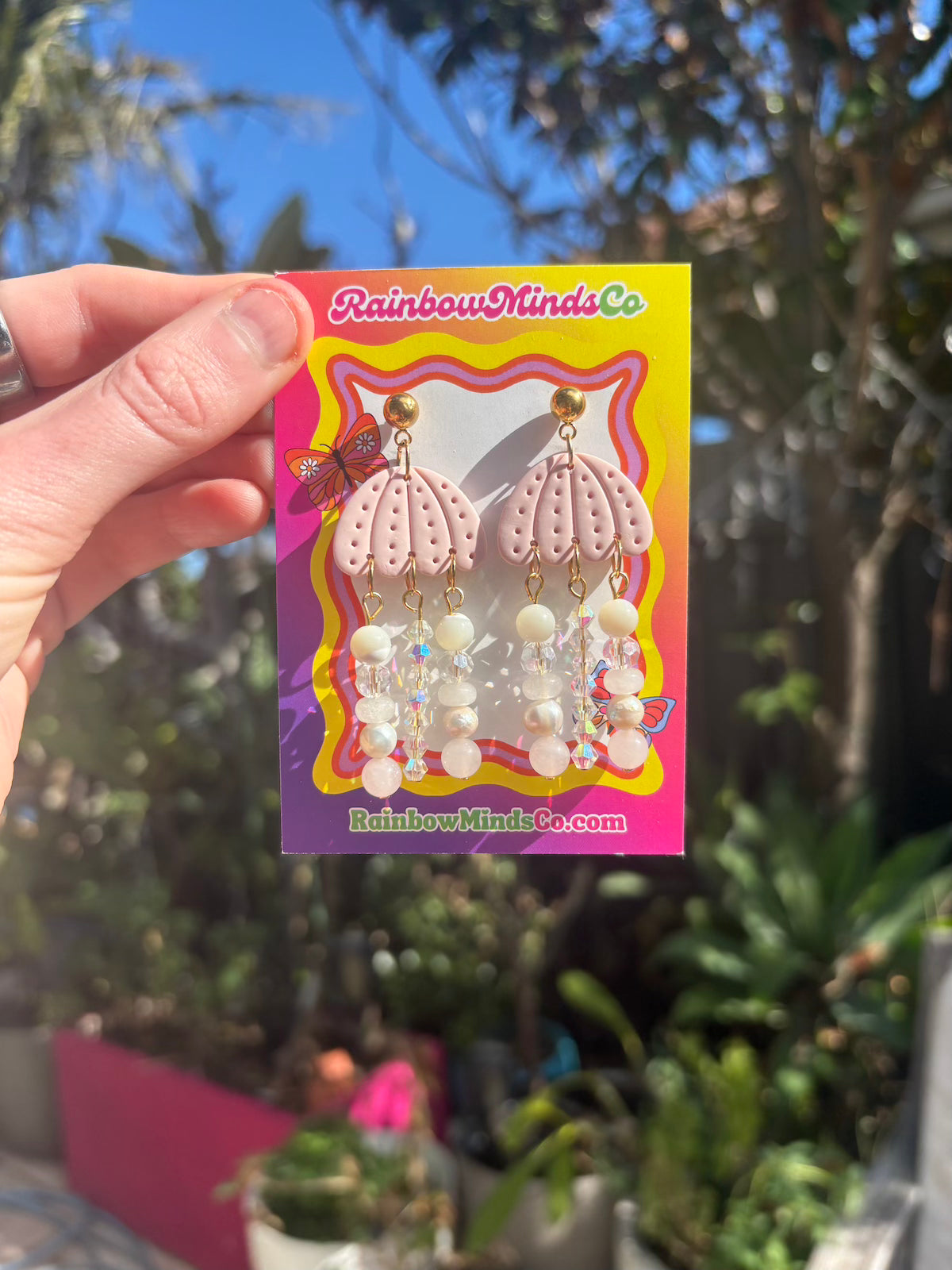 Blush Drift - Polymer Clay Jellyfish with pastel gemstone beads