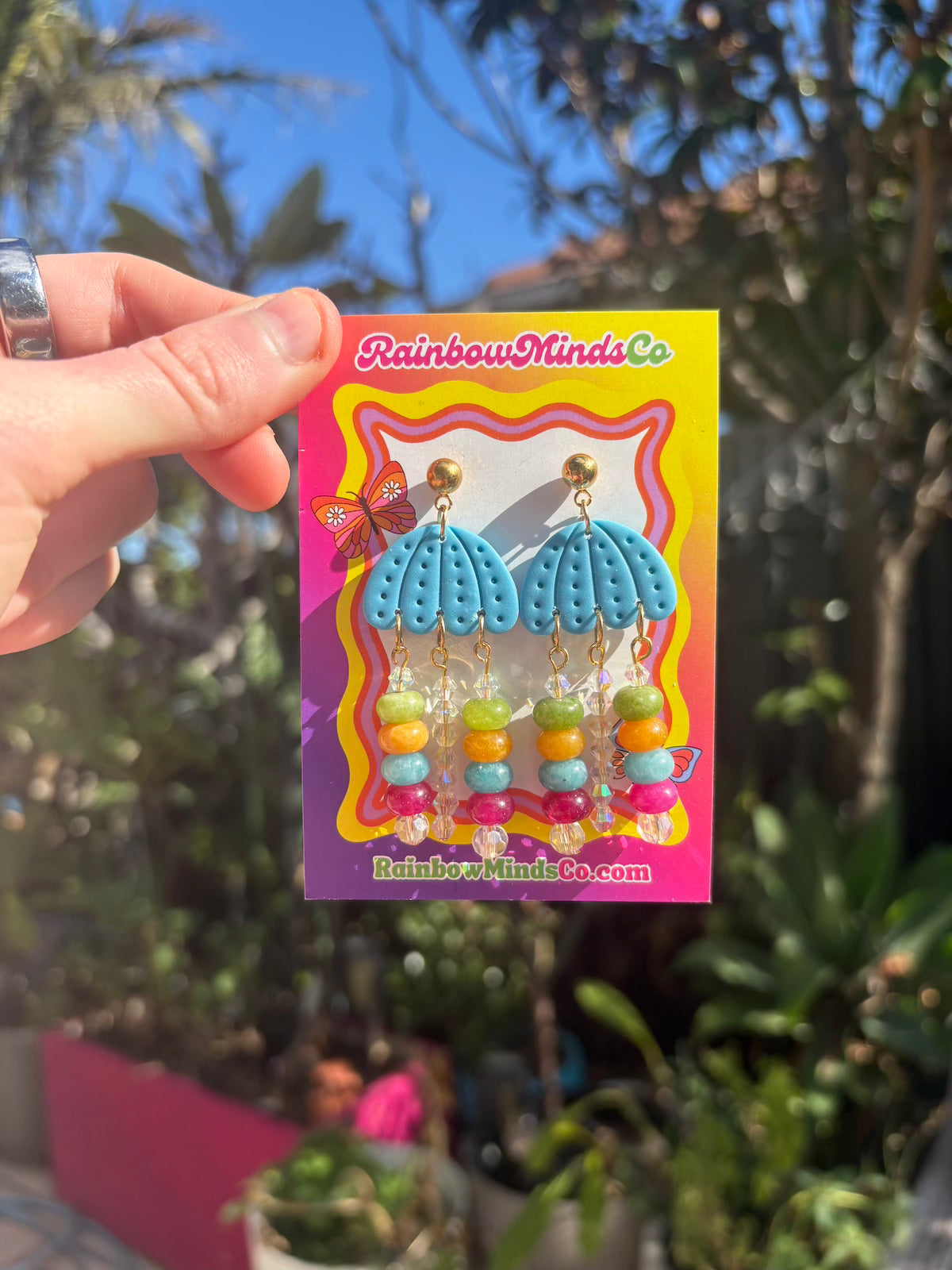 Rainbow Reef - Polymer Clay Jellyfish with colourful gemstone beads