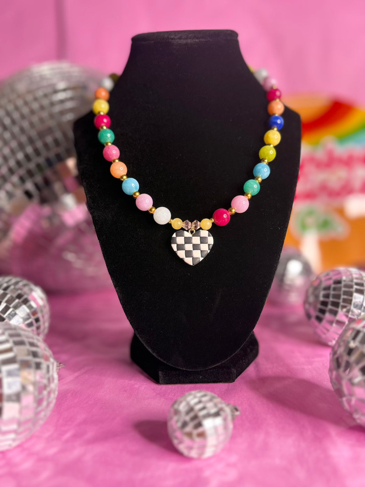 Disco Heart - Handmade Beaded Necklace
