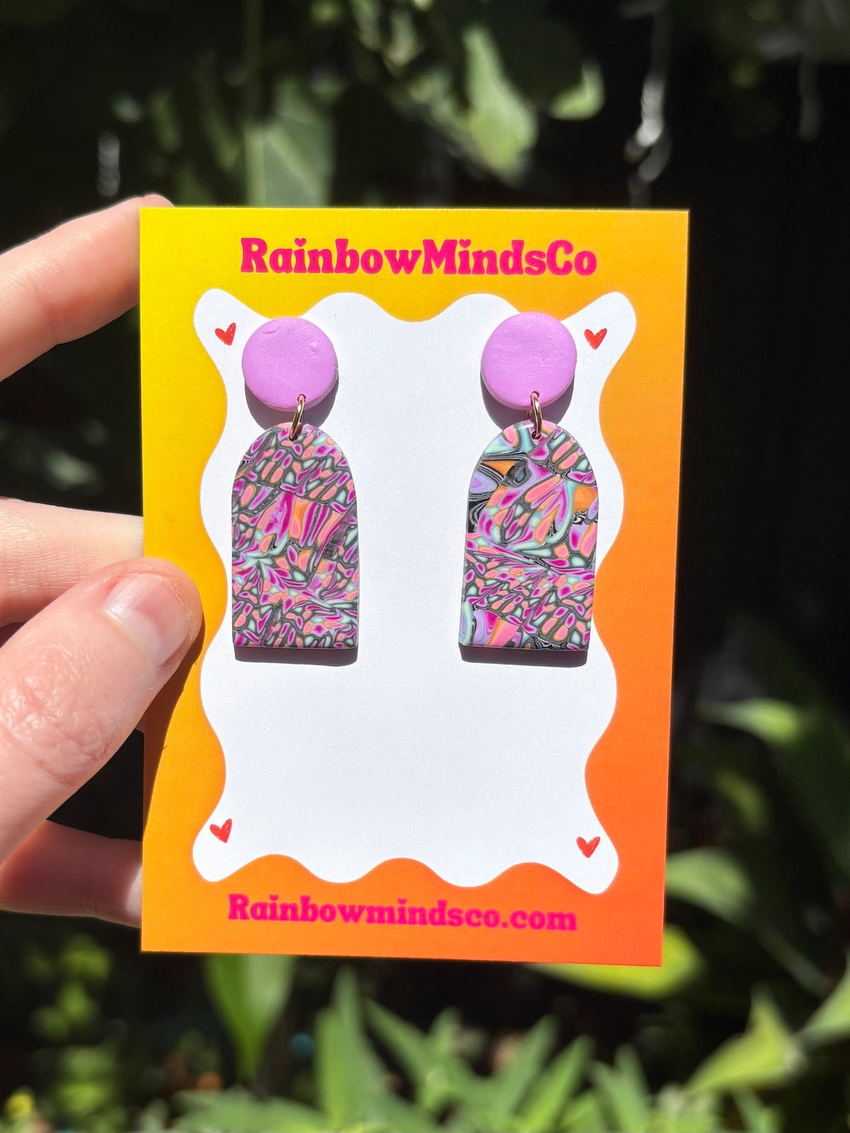 Retro Dreamscape Polymer Clay Earrings- Purple Rainbow Arch Dangles